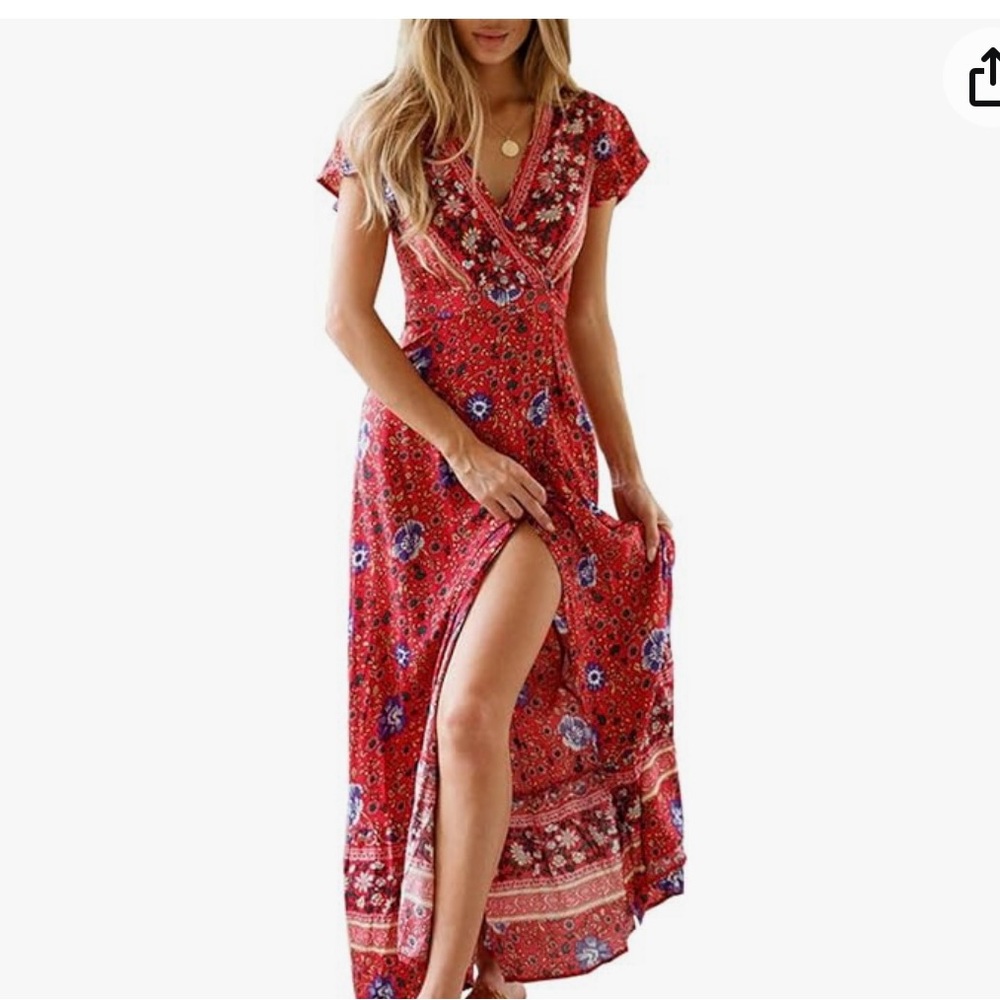 ⬇️NWOT PRETTYGARDEN Boho Summer Side Split Short Sleeves Maxi Dress